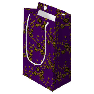 Petit Sac Cadeau Spray floral Style 1, Sac-cadeau violet-or