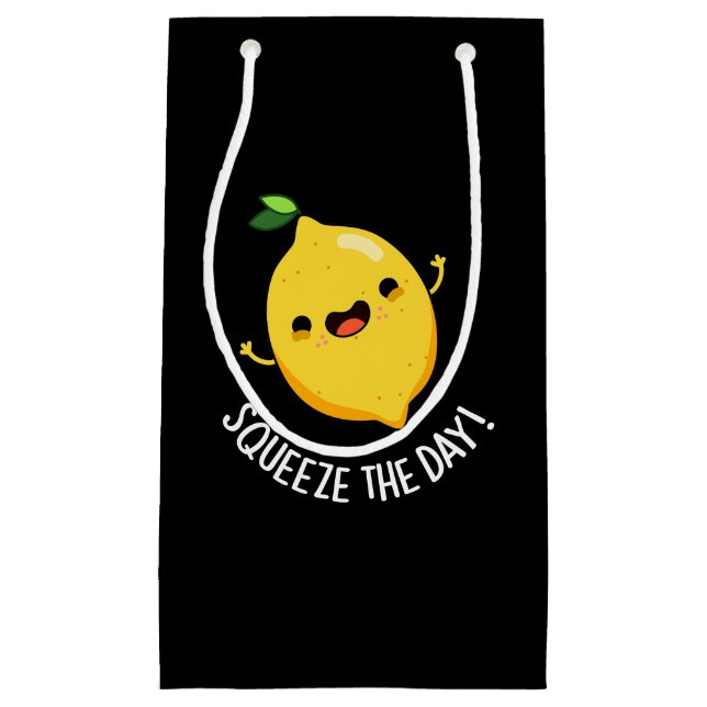 Petit Sac Cadeau Squeeze Day Funny Lemon Pun Dark BG (Devant)