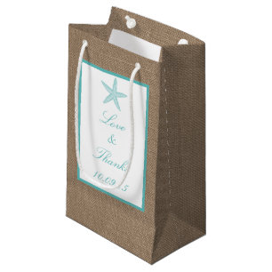 Petit Sac Cadeau Starfish Turquoise Burlap Beach Wedding Collection