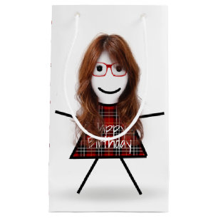 Petit Sac Cadeau Stick fille d'anniversaire avec robe plaid