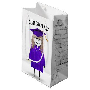 Petit Sac Cadeau Stick Girl Graduate avec Casquette violet et diplô