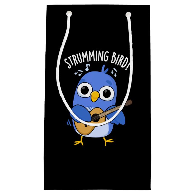 Petit Sac Cadeau Strumming Bird Funny Animal Pun Dark BG (Devant)