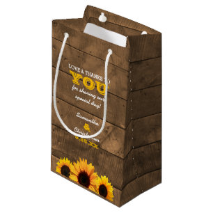 Petit Sac Cadeau Sunflowers & Rustic Wood Mariage invité