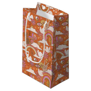 Petit Sac Cadeau Super les années 70 rétro Hippie Paix Orange Bohèm