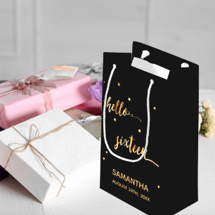 Petit Sac Cadeau Sweet 16 nom de typographie en or noir