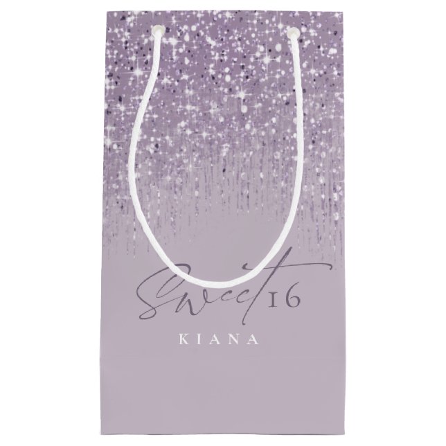 Petit Sac Cadeau Sweet sixteen étincelant Mauve ID912 (Devant)