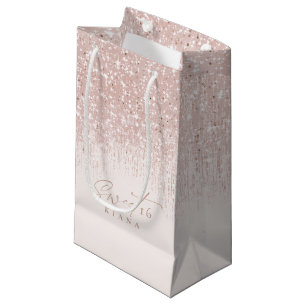 Petit Sac Cadeau Sweet sixteen étincelant Rose Gold ID912