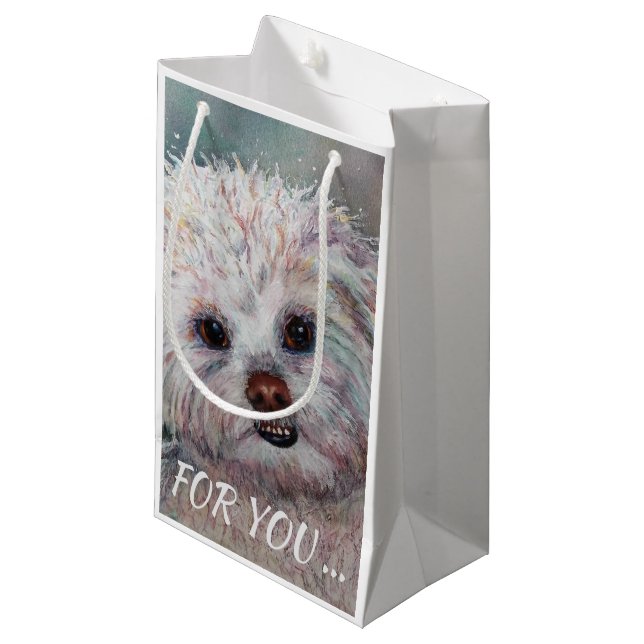 PETIT SAC CADEAU SWEET WHITE YORKIE (Devant Angle)