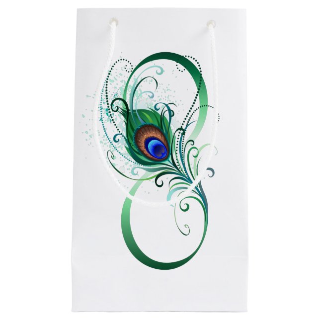 Petit Sac Cadeau Symbole d'infini avec plume de paon (Devant)