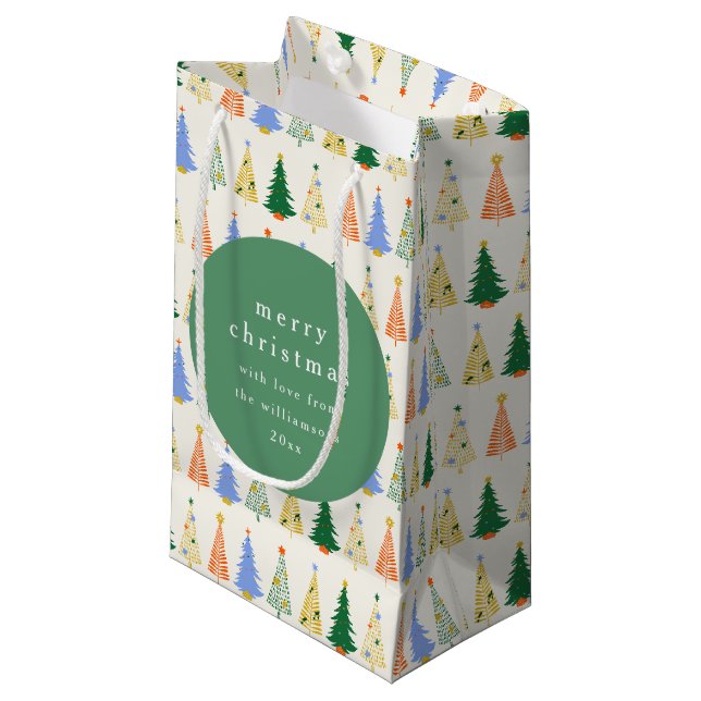 Petit Sac Cadeau Sympa sapin de Noël Rouge Vert Famille Personnalis (Devant Angle)