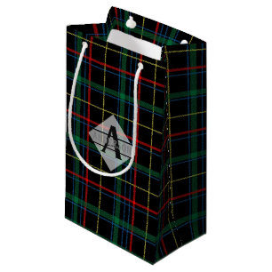 Petit Sac Cadeau Tartan écossais Monogramme vert rouge noir
