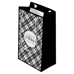 Petit Sac Cadeau Tartan motif Noël noir blanc Monogramme