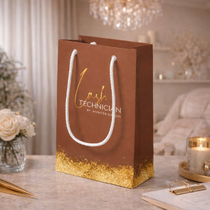 Petit Sac Cadeau Technologie de Cils Dorée et Marron Luxueuse 