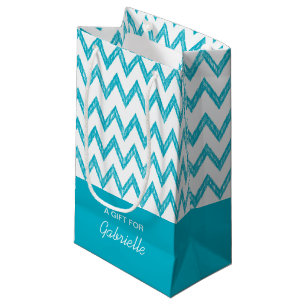 Petit Sac Cadeau Tendance Crayon Turquoise Chevron Zigzags Avec Nom