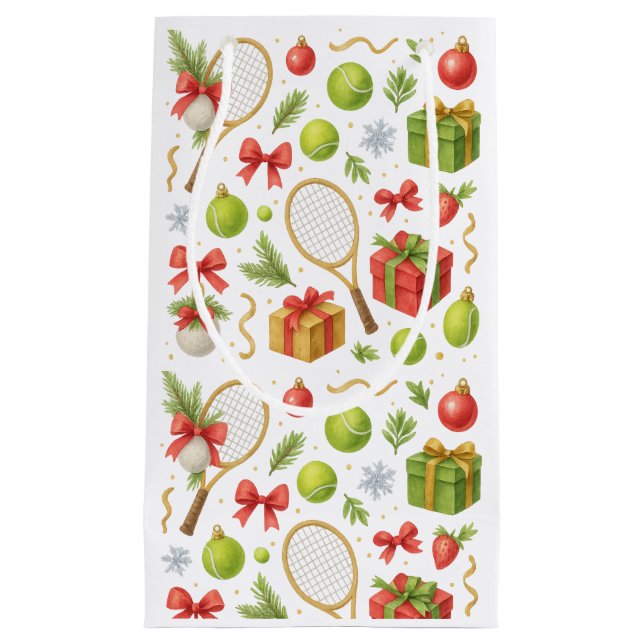 Petit Sac Cadeau Tennis Noël ballon et raquettes cadeaux pour la fê (Devant)