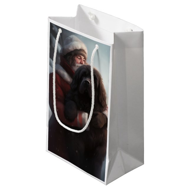 Petit Sac Cadeau Terre-Neuve avec Noël Festif du Père Noël (Devant Angle)
