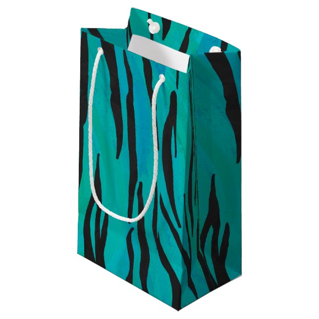 Petit Sac Cadeau Tiger noir et Turquoise (Devant Angle)