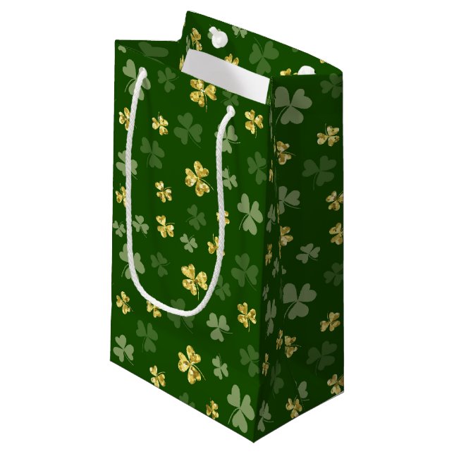 PETIT SAC CADEAU TONS VERT & OR PARTIES SCINTILLANT REGARDER SHAMRO (Devant Angle)