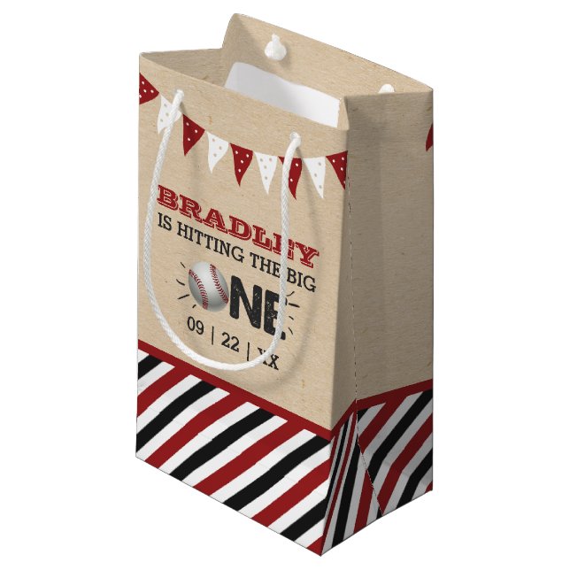 Petit Sac Cadeau Toucher Le Grand | Baseball 1er anniversaire (Devant Angle)