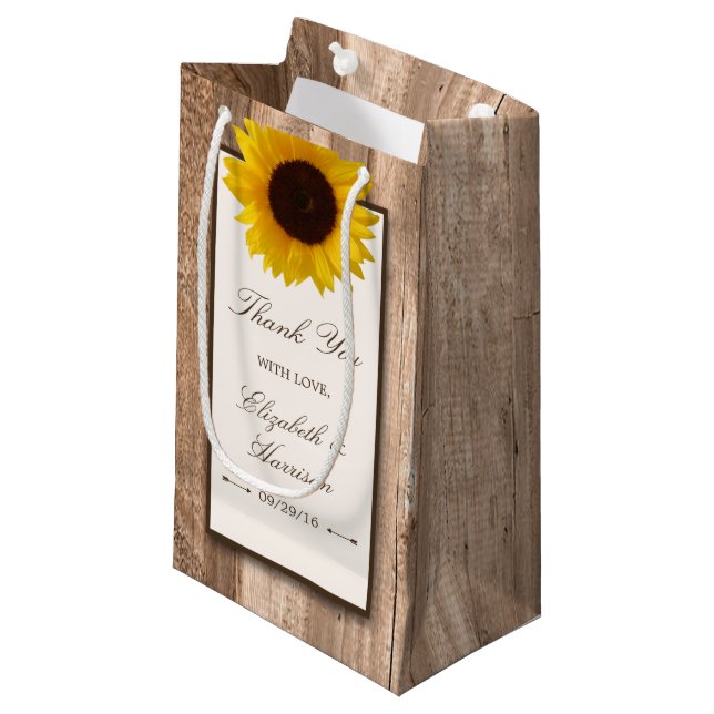 Petit Sac Cadeau Tournesol rustique et Mariage de bois Brown (Devant Angle)
