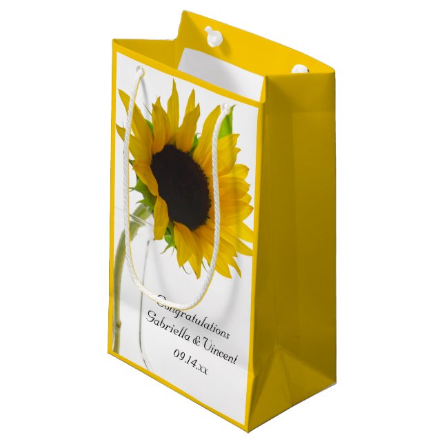 Petit Sac Cadeau Tournesol sur le Mariage blanc félicitations (Devant Angle)