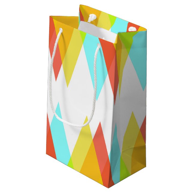 Petit Sac Cadeau Triangles jaunes, rouges et bleus cadets (Dos Angle)