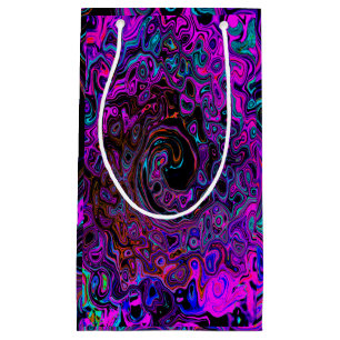 Petit Sac Cadeau Trippy Black et Magenta Retro Liquid Swirl