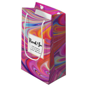 Petit Sac Cadeau Trippy rose et orange design Tourbillonnant