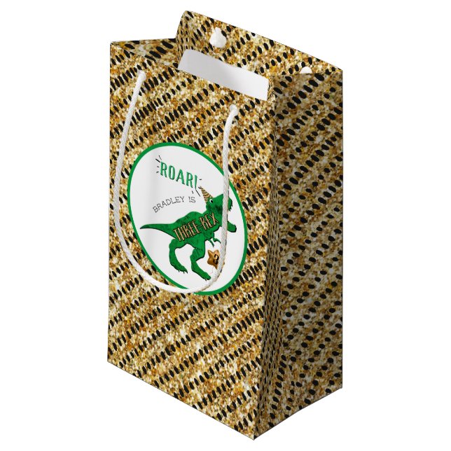 Petit Sac Cadeau Trois Rex Dinosaur 3e fête d'anniversaire (Devant Angle)