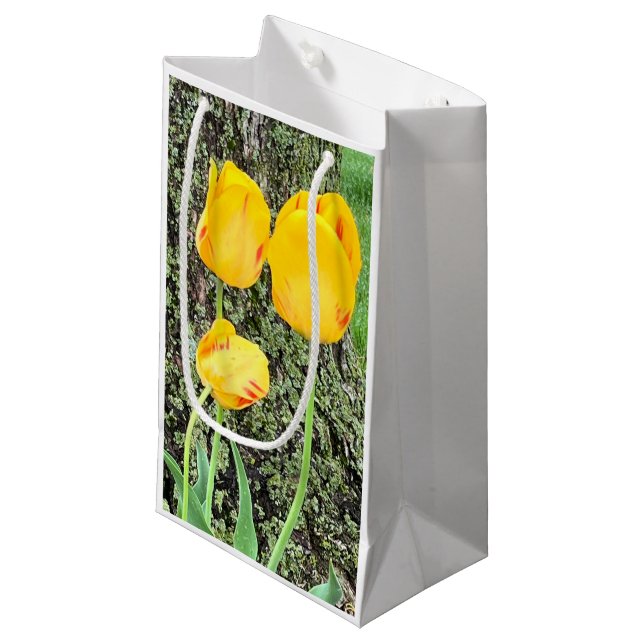 Petit Sac Cadeau Trois Tulipes Jaunes / (Devant Angle)