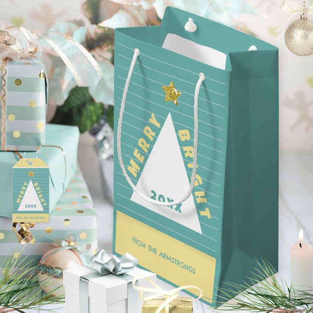 Petit Sac Cadeau Turquoise Minimalist Christmas Tree Name (Turquoise Minimalist Christmas Tree Name Small Gift Bag ©Susanne Sachers - Sunny Mind 🌞)