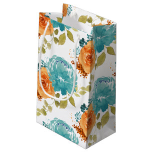 Petit Sac Cadeau Turquoise Orange Terracotta Boho Floral