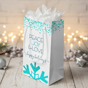 Petit Sac Cadeau Turquoise Snowflake Paix Joie Amour Audacieux Typo