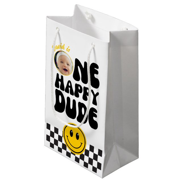 Petit Sac Cadeau Un joyeux Dude Photo personnalisée Premier anniver (Devant Angle)