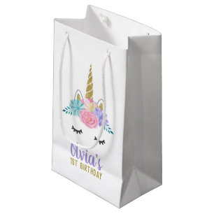 Petit Sac Cadeau Unicorn Face Gold Parties scintillant Cadeau Anniv