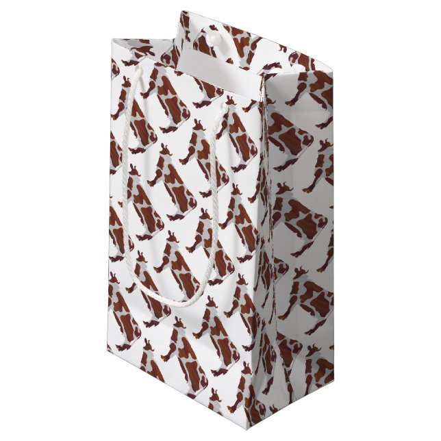 Petit Sac Cadeau Vache Brown et blanche Silhouette (Devant Angle)