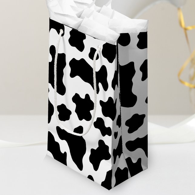Petit Sac Cadeau Vache noire et blanche Imprimé (cow print gift bag)
