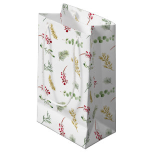 Petit Sac Cadeau Végétation hiver or simple Aquarelle Noël