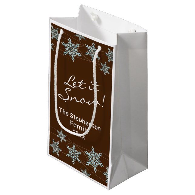 Petit Sac Cadeau Vents d'hiver Brown/Bleus de flocon de neige (Devant Angle)