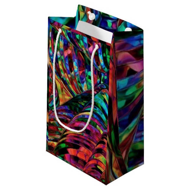 Petit Sac Cadeau Verre tendu dans les tons bijoux Art Abstrait (Devant Angle)