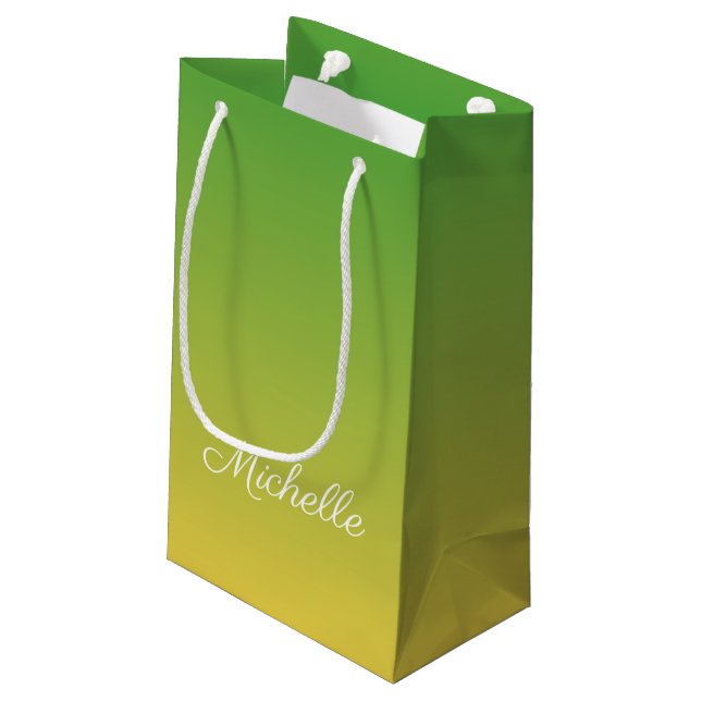 Petit Sac Cadeau Vert et jaune foncé personnalisé (Dos Angle)