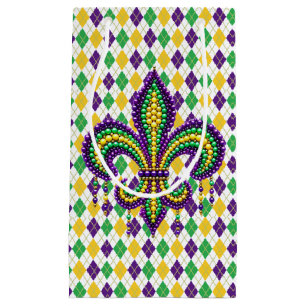 Petit Sac Cadeau Vert jaune pourpre Mardi Gras fleur de lis