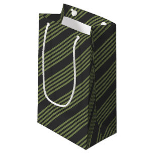Petit Sac Cadeau Vert olive et charbon de bois cinq bandes motif