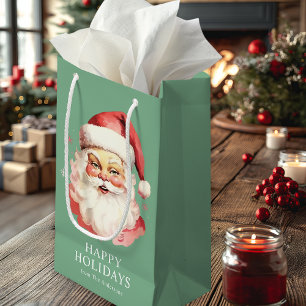 Petit Sac Cadeau Vert Santa Claus Noël Rétro Vintage
