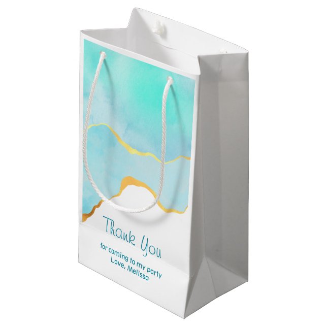 Petit Sac Cadeau Vert tropical paisible avec Merci frontière or (Devant Angle)