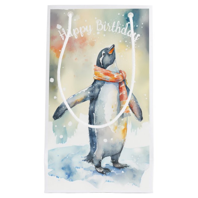 Petit Sac Cadeau Vibes d'hiver Penguin - fête d'anniversaire - (Devant)