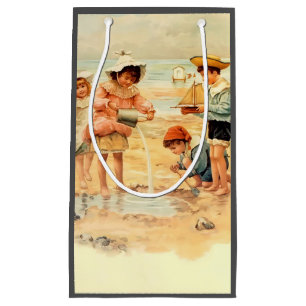 Petit Sac Cadeau Vintage Antique Beach Boy Girl Enfants Art