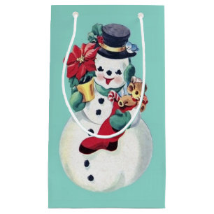 PETIT SAC CADEAU VINTAGE RETRO NOËL SNOWMAN