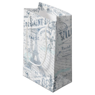 Petit Sac Cadeau Vintage Romance Collage bleu ID226