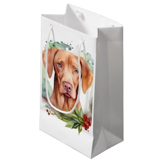 Petit Sac Cadeau Vizsla Christmas Wreath Festive Pup (Devant Angle)